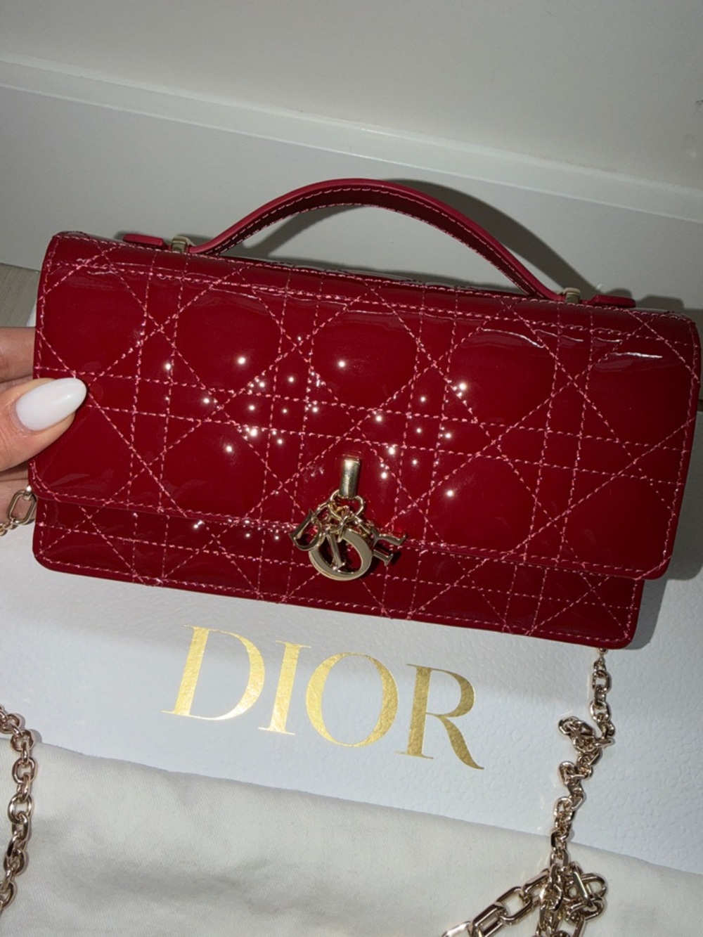 Dior Red Patent Leather Crossbody with Gold Chain Charm - Picture 4 of 7